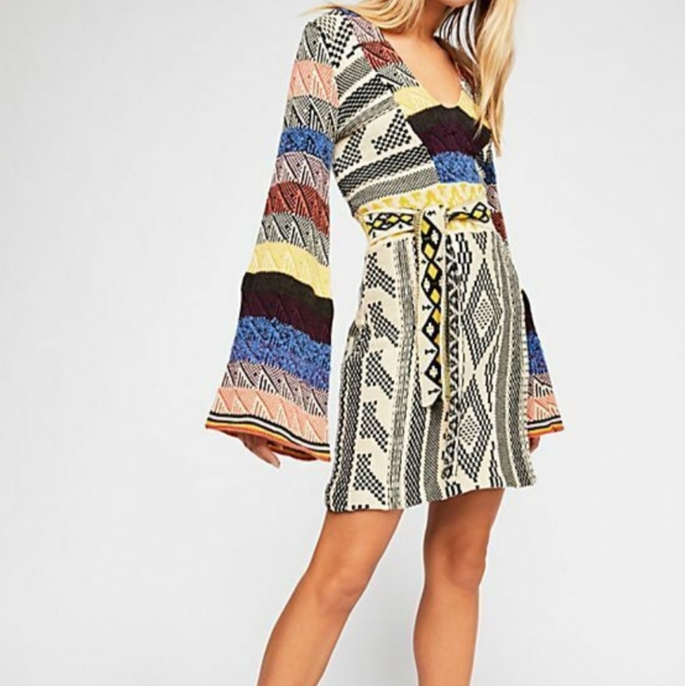 New Free people boho sweater patchwork dress